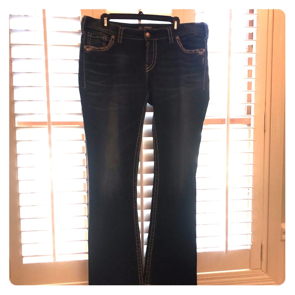 Silver Aiko Dark Denim Mid Slim Boot Cut Jeans